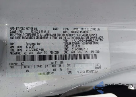 2017 Ford Focus Sel z USA, uszkodzony, nr VIN 1FADP3H20HL249175